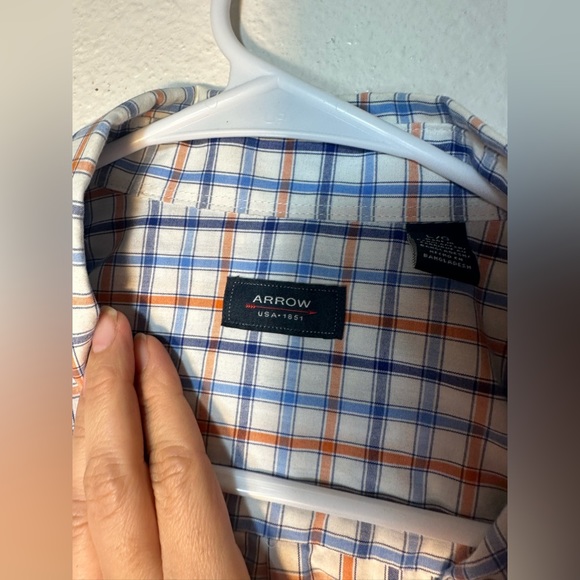 Arrows classic short sleeve button down shirt orange blue and white men size L - Picture 4 of 6